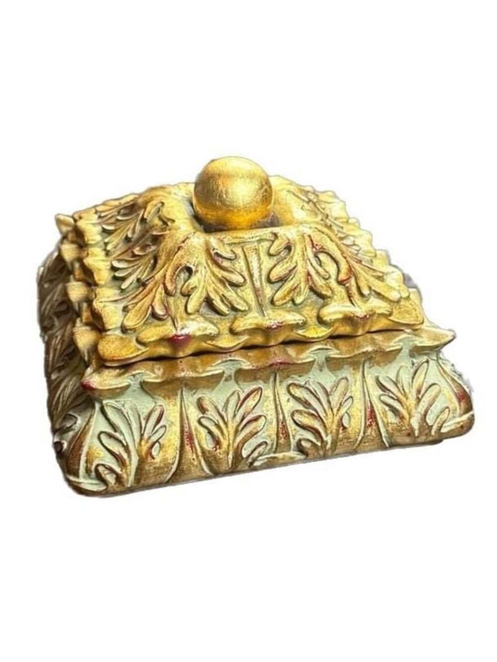Vintage World Bazaars Golden Acanthus Leaf Scroll Plaster Trinket Box